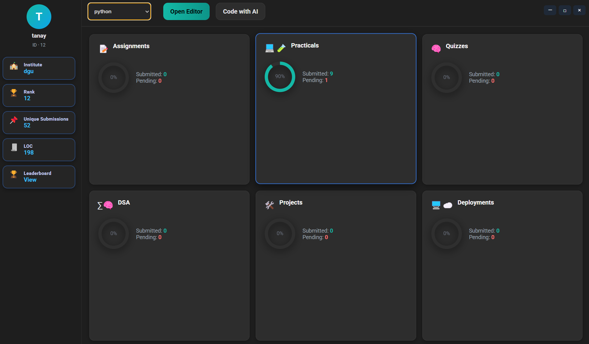Kodin real-time faculty dashboard showing live student coding lab progress