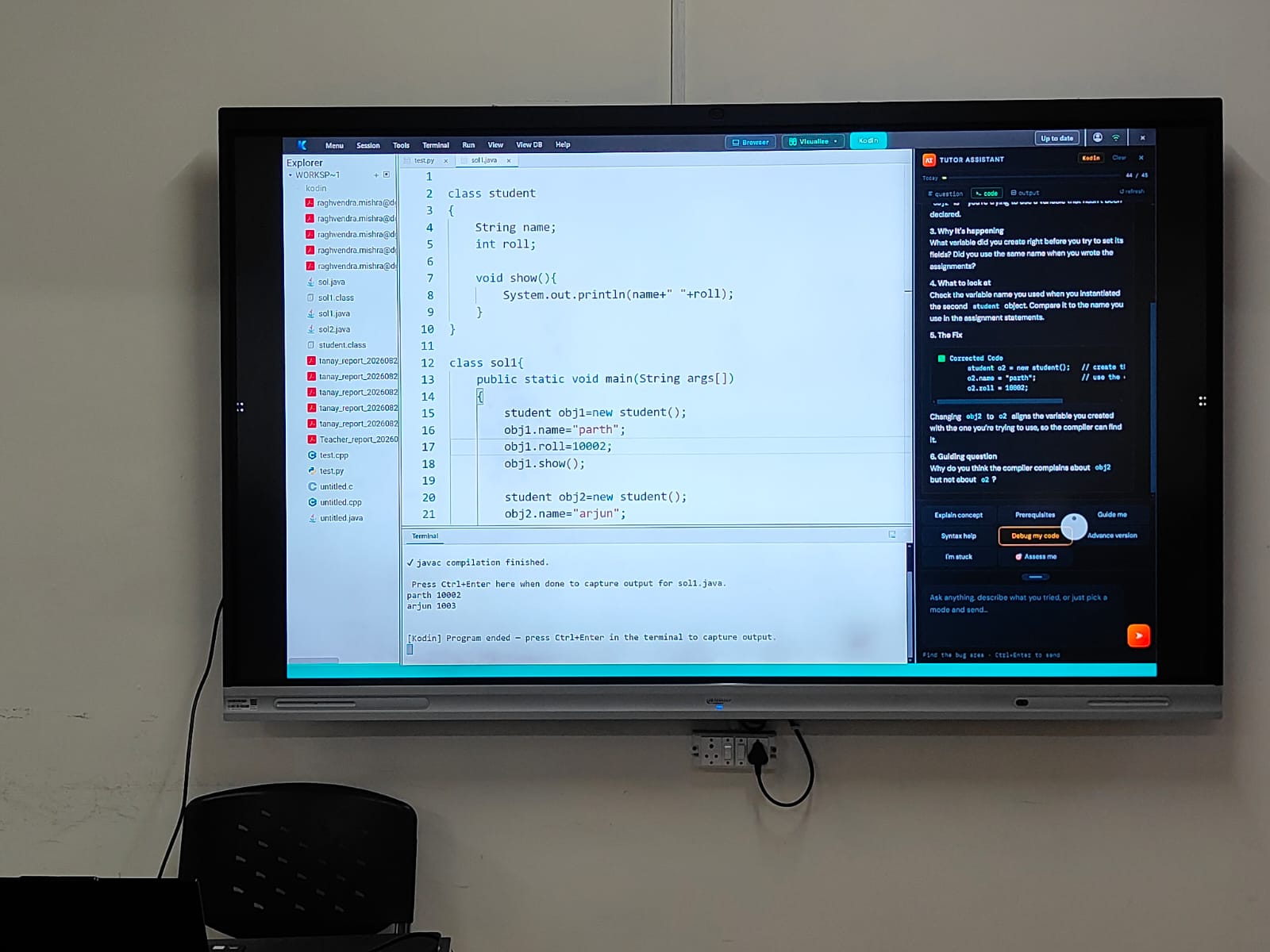 Kodin tutor assistant on a classroom display